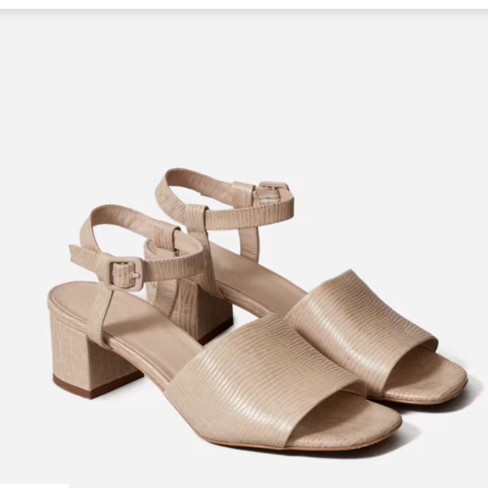 Everlane Womens Crocodile Leather Ankle Strap Block Heel Sandals EUC 7.5